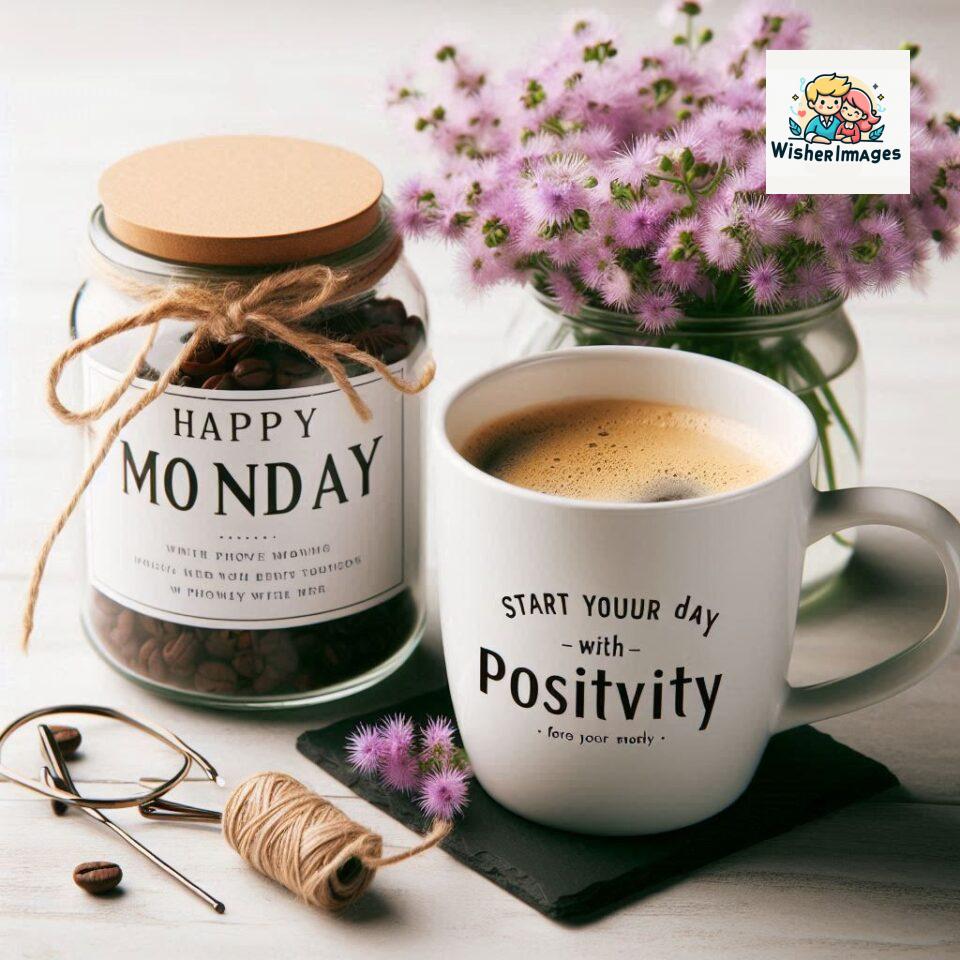 start your day with positivity happy monday blue flowers coffee mug ()