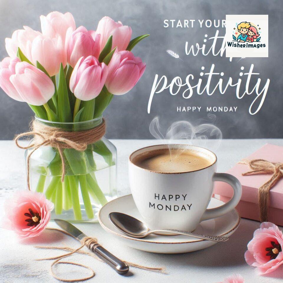 start your day with positivity happy monday blue flowers coffee mug ()