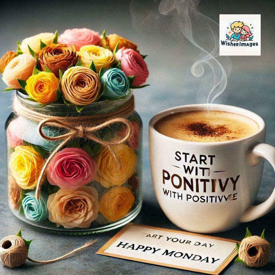 start your day with positivity happy monday blue flowers coffee mug ()