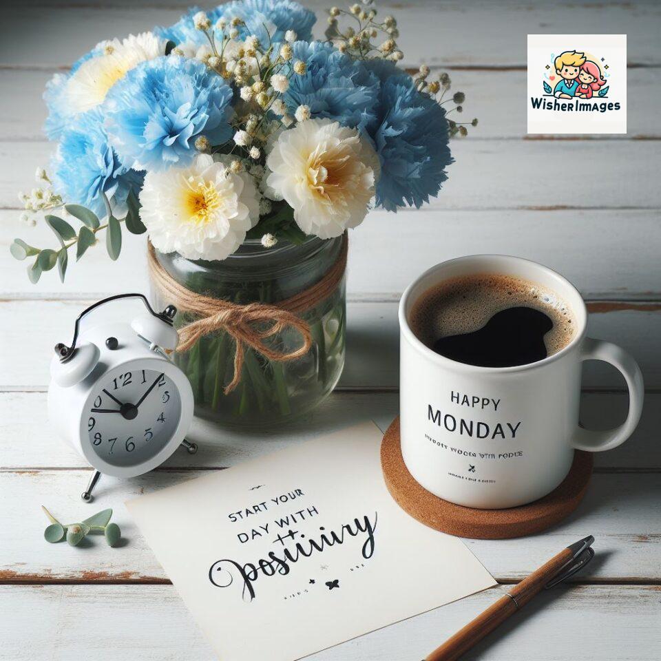 start your day with positivity happy monday blue flowers coffee mug ()