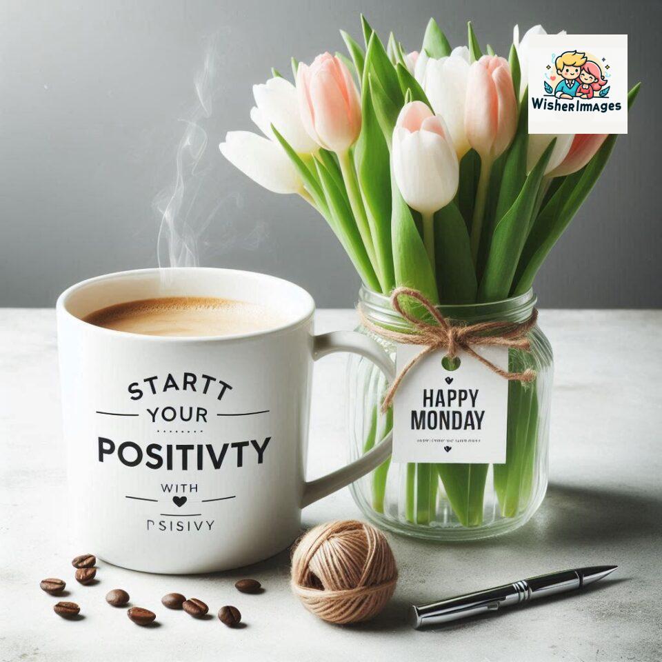 start your day with positivity happy monday blue flowers coffee mug ()