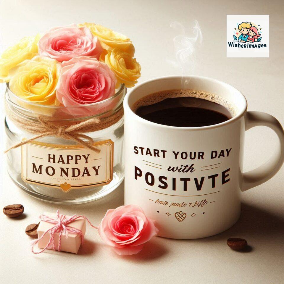 start your day with positivity happy monday blue flowers coffee mug ()