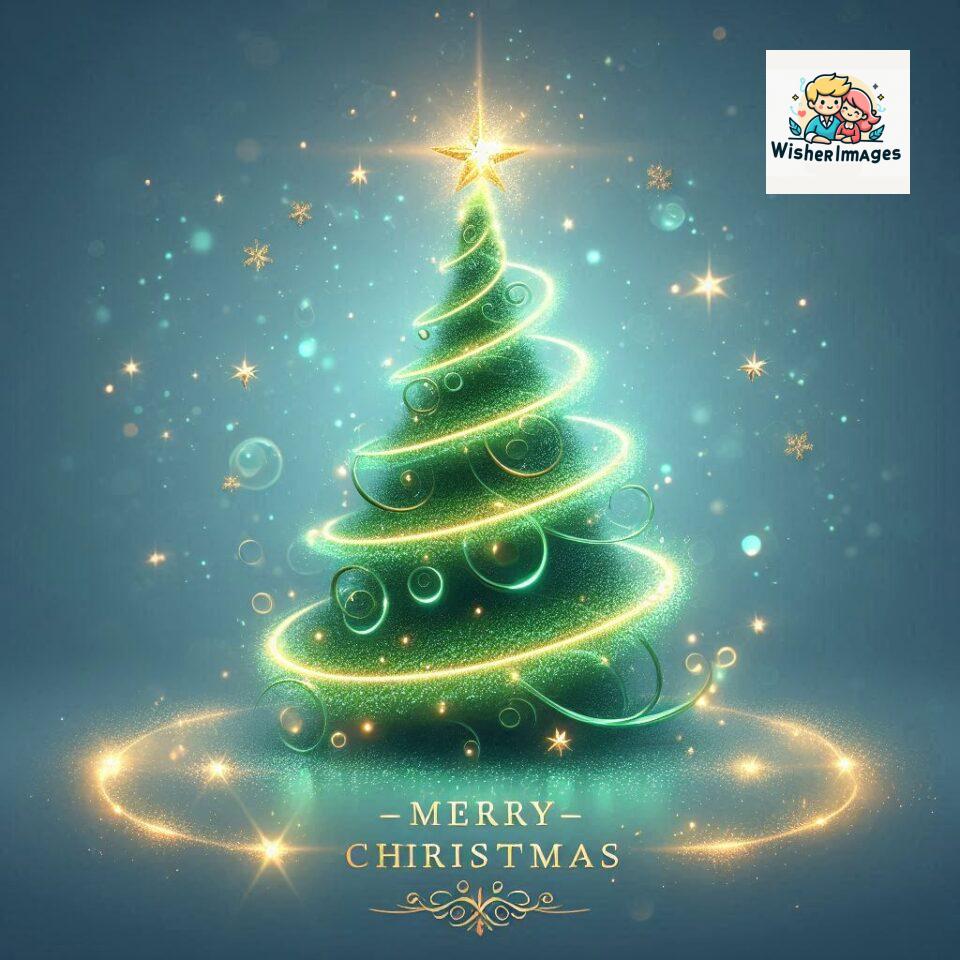 Beautiful Glowing Christmas Tree Illustration for Holiday Cheer and Greetings Festive Christmas Tree Artwork with Lights Stars and Merry Holiday Wishes ()