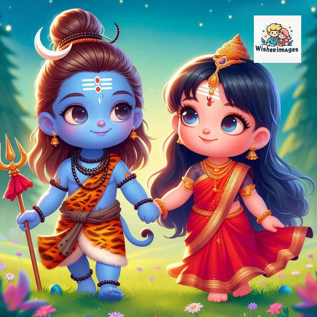 Cute Chibi Lord Shiva and Parvati Devi | Divine Love Art | Happy Sawan Illustration 109 Blessings of Mahadev and Parvati Happy Sawan Artistic Illustratio 108 Good Morning image Free Download