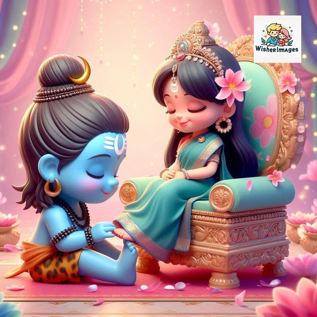 Cute Chibi Lord Shiva and Parvati Devi | Divine Love Art | Happy Sawan Illustration