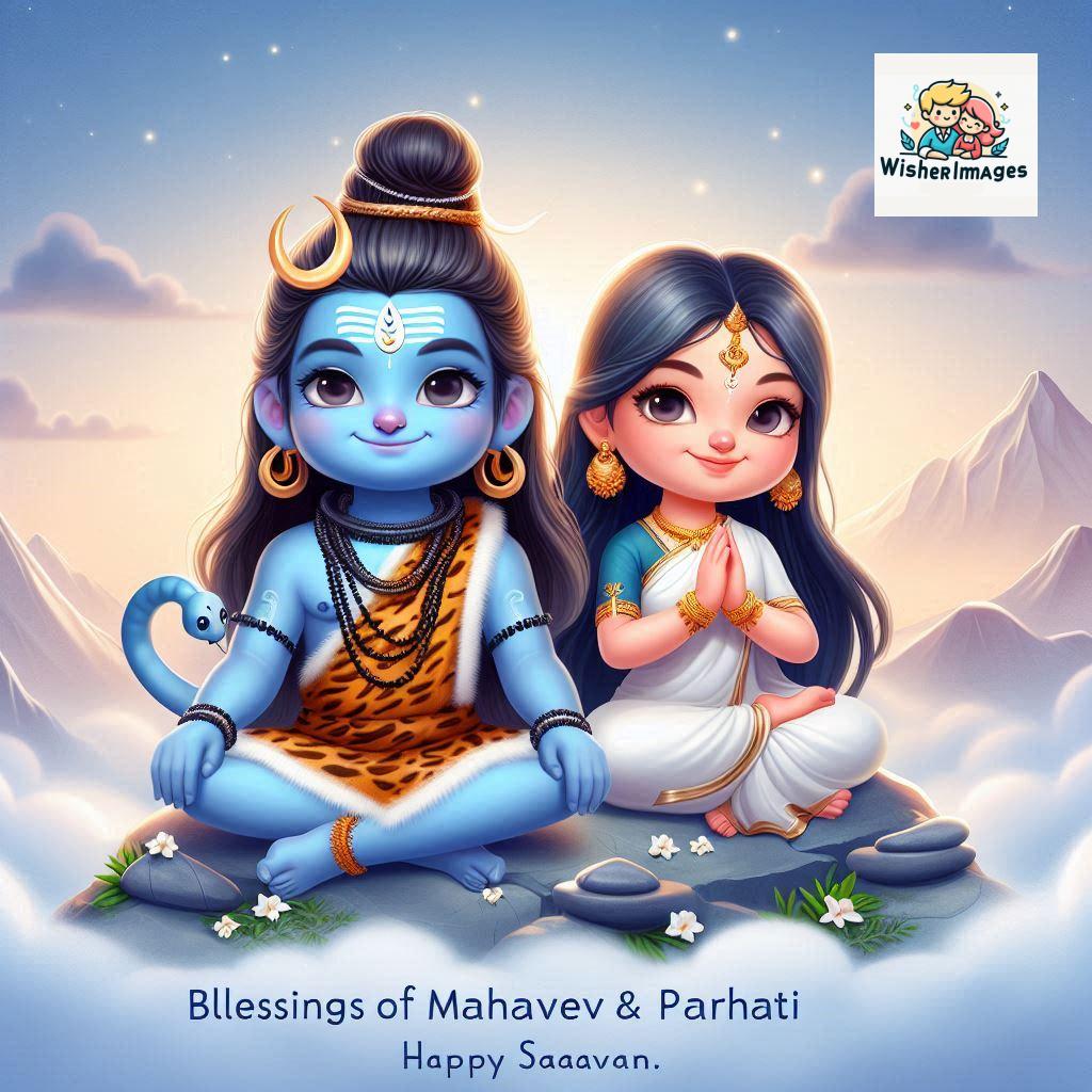 Cute Chibi Lord Shiva and Parvati Devi | Divine Love Art | Happy Sawan Illustration 152 Blessings of Mahadev and Parvati Happy Sawan Artistic Illustratio 151 Good Morning image Free Download