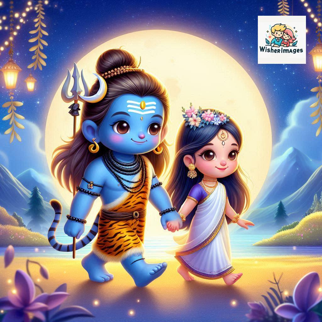 Cute Chibi Lord Shiva and Parvati Devi | Divine Love Art | Happy Sawan Illustration 100 Blessings of Mahadev and Parvati Happy Sawan Artistic Illustratio 99 Good Morning image Free Download
